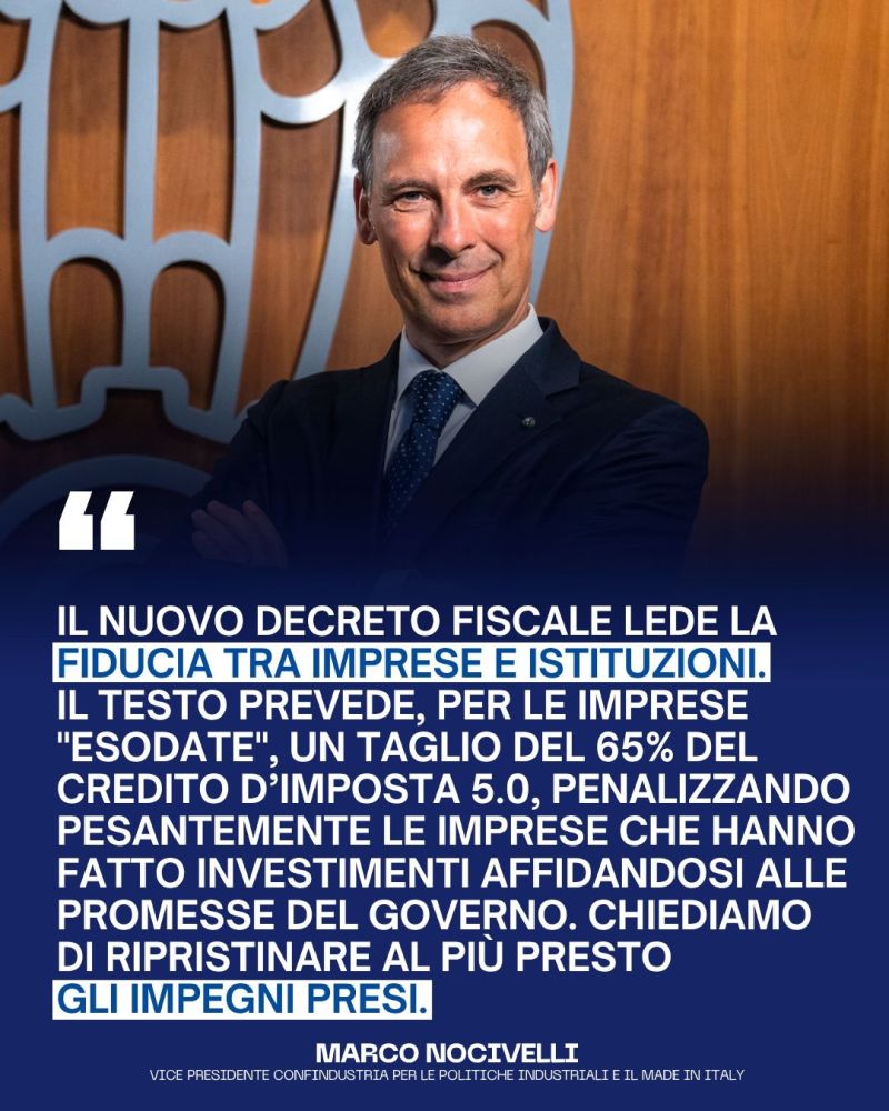 DL Fiscale: dichiarazione del Vice Presidente di Confindustria Marco Nocivelli